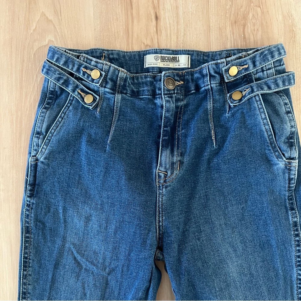 Rock & Roll Denim High Rise Flare Jean Pants - Picture 2 of 9